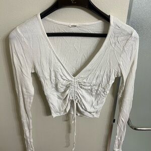 Garage White Ruched Long Sleeve Crop Top